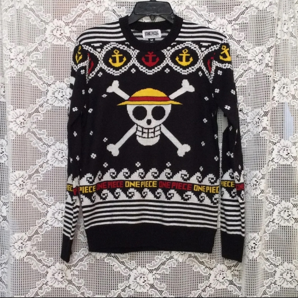 Boxlunch One Piece Men's Ugly Christmas Sweater Black Monkey D Luffy Size M